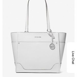 Michael Kors Harrison Optic White Large Top Zip Leather Tote
